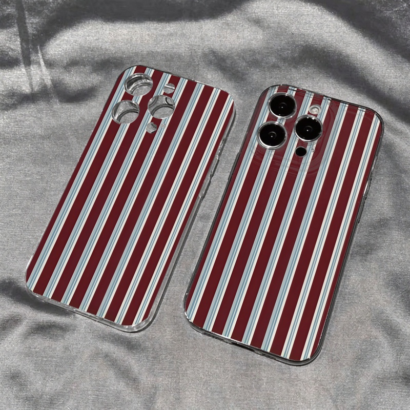 Apple Iphone 15 - Burgundy Blue Striped Pattern Soft Phone